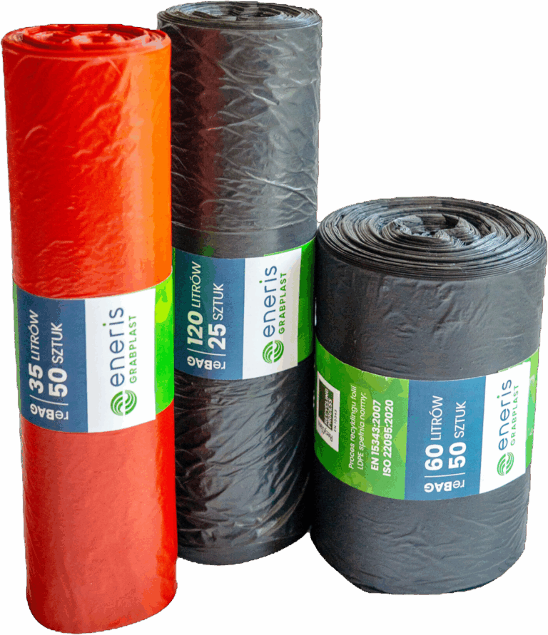 Packshot worków na śmieci ReBAG z regranulatu LDPE – wysokiej jakości worki produkowane w Polsce