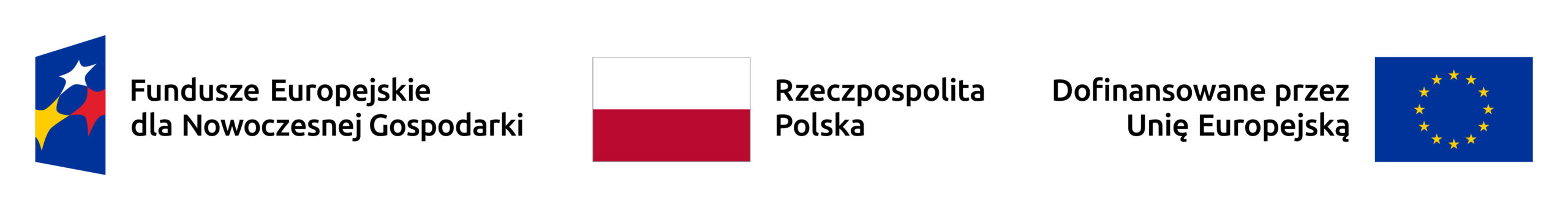 zestawienie znaków: "Fundusze Europejskie dla nowoczesnej gospodarki", flaga Pzeczypospolitej Polskiej i flaga Unii Europejskiej z dopiskiem "Dofinansowanie przez unię Europejską"